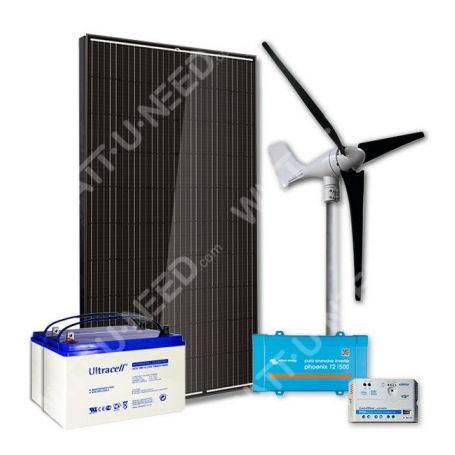 Kit 1 panneau 500VA avec éolienne et stockage
