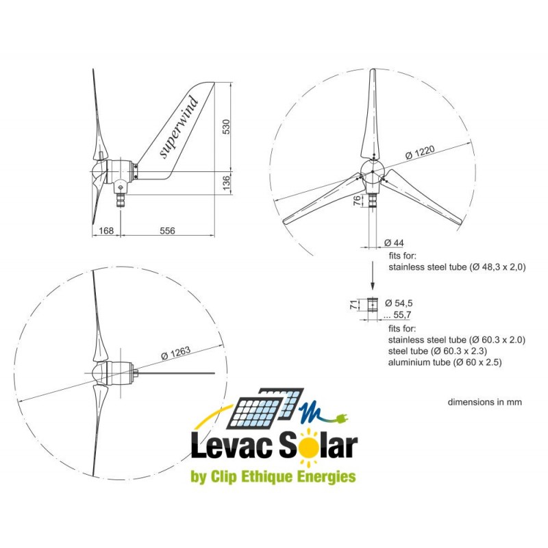 dimensions eolienne 350W